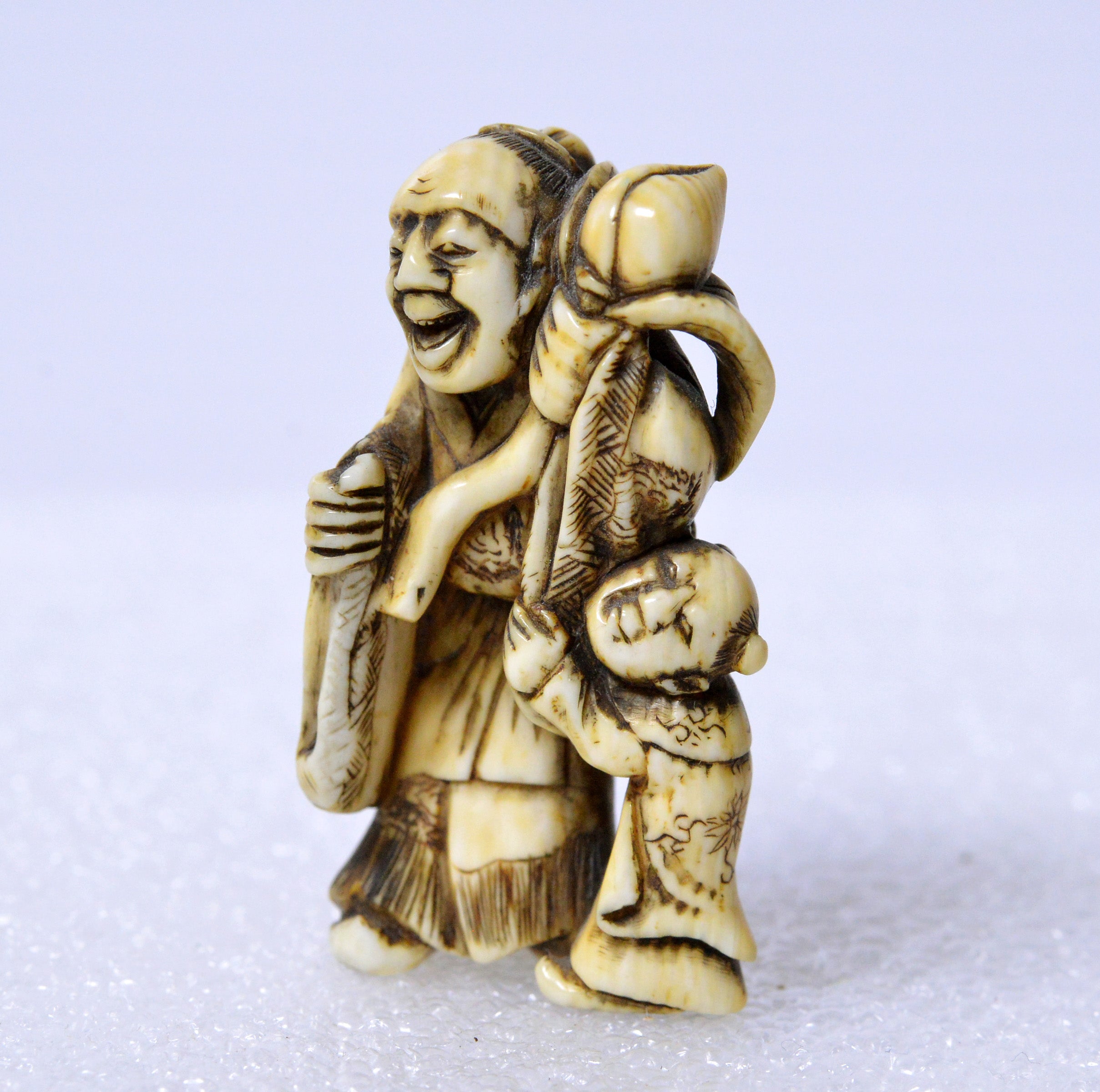 Antique Japanese Meiji Netsuke Hand Carved Ivory Double Figurine Scandinaviantique