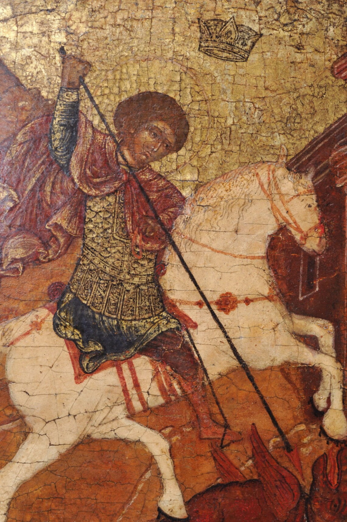 Antique Russian Icon of SAINT GEORGE Tempera Painting on Wood