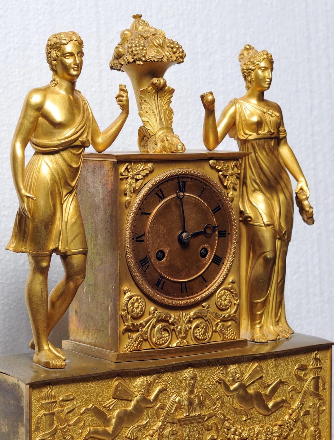 1805 Antique Empire French Figural Gilt Dore Bronze Clock - Fertility Gods