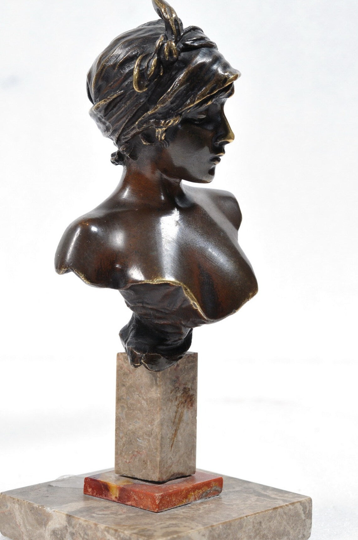 Two Miniatures Art Deco Bronze Busts Diana & Nude by French sculptor M. Moreau