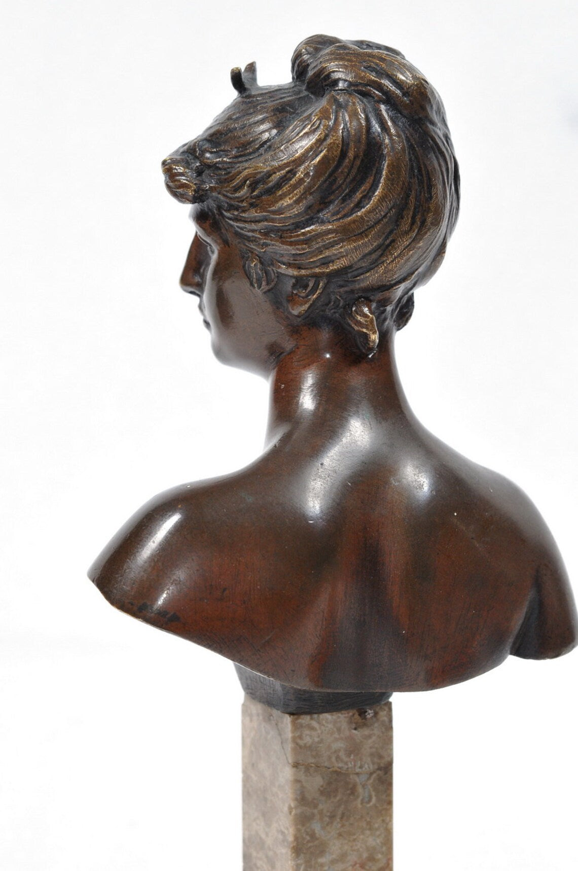 Two Miniatures Art Deco Bronze Busts Diana & Nude by French sculptor M. Moreau