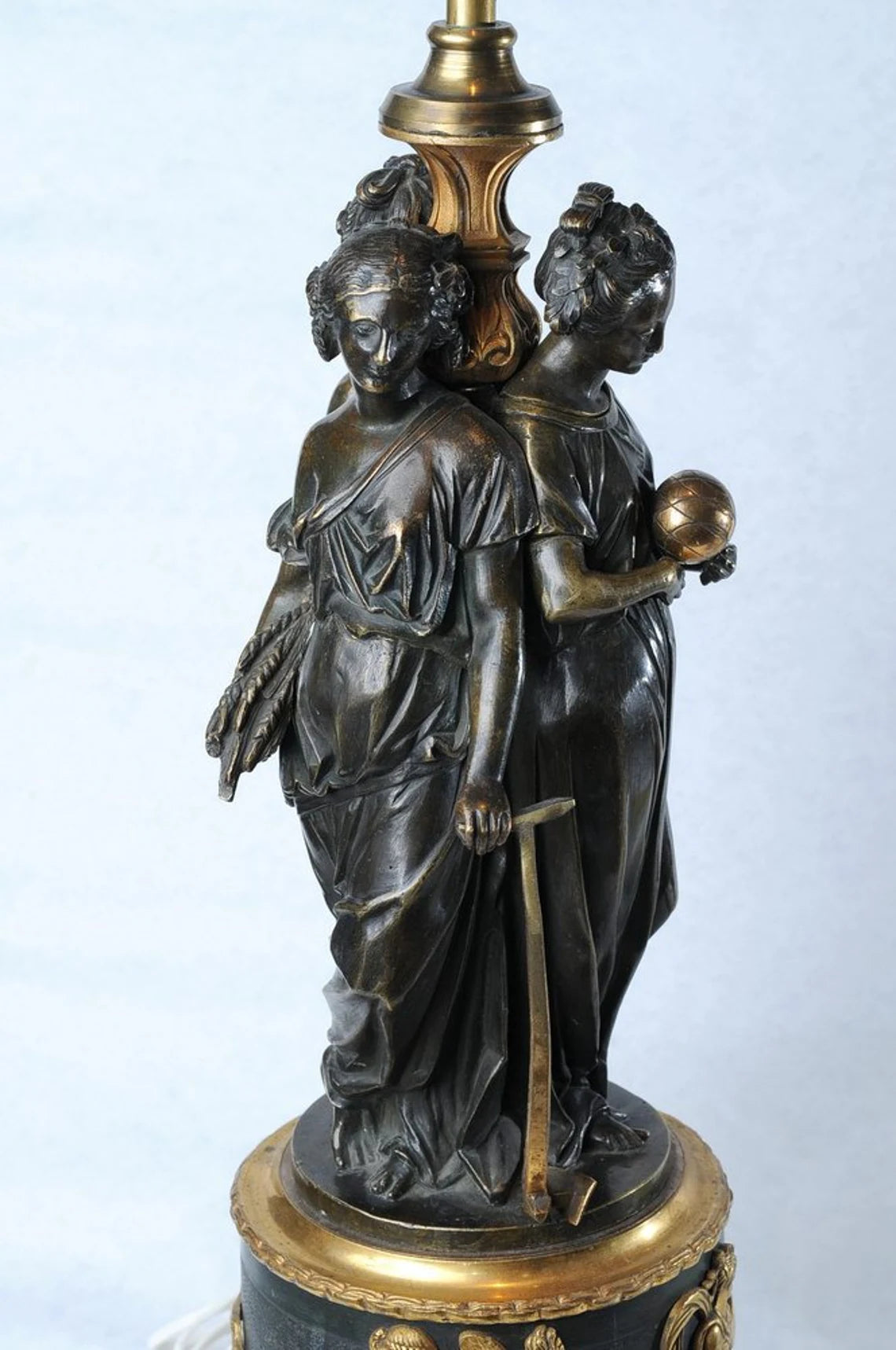 3 Graces Antique Empire Russian Massive Gild Bronze Lamp Architect A. Voronikhin ca. 1810