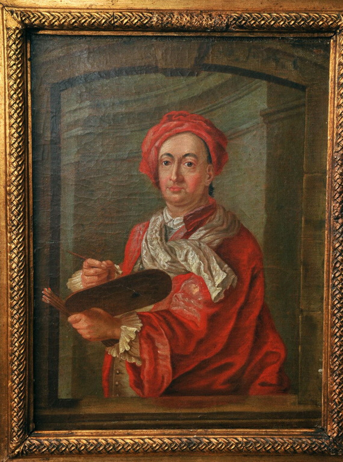 1700s Portrait Swedish - German Old Master George Desmarees in Red