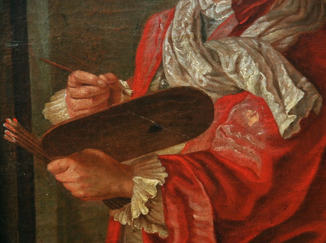 1700s Portrait Swedish - German Old Master George Desmarees in Red