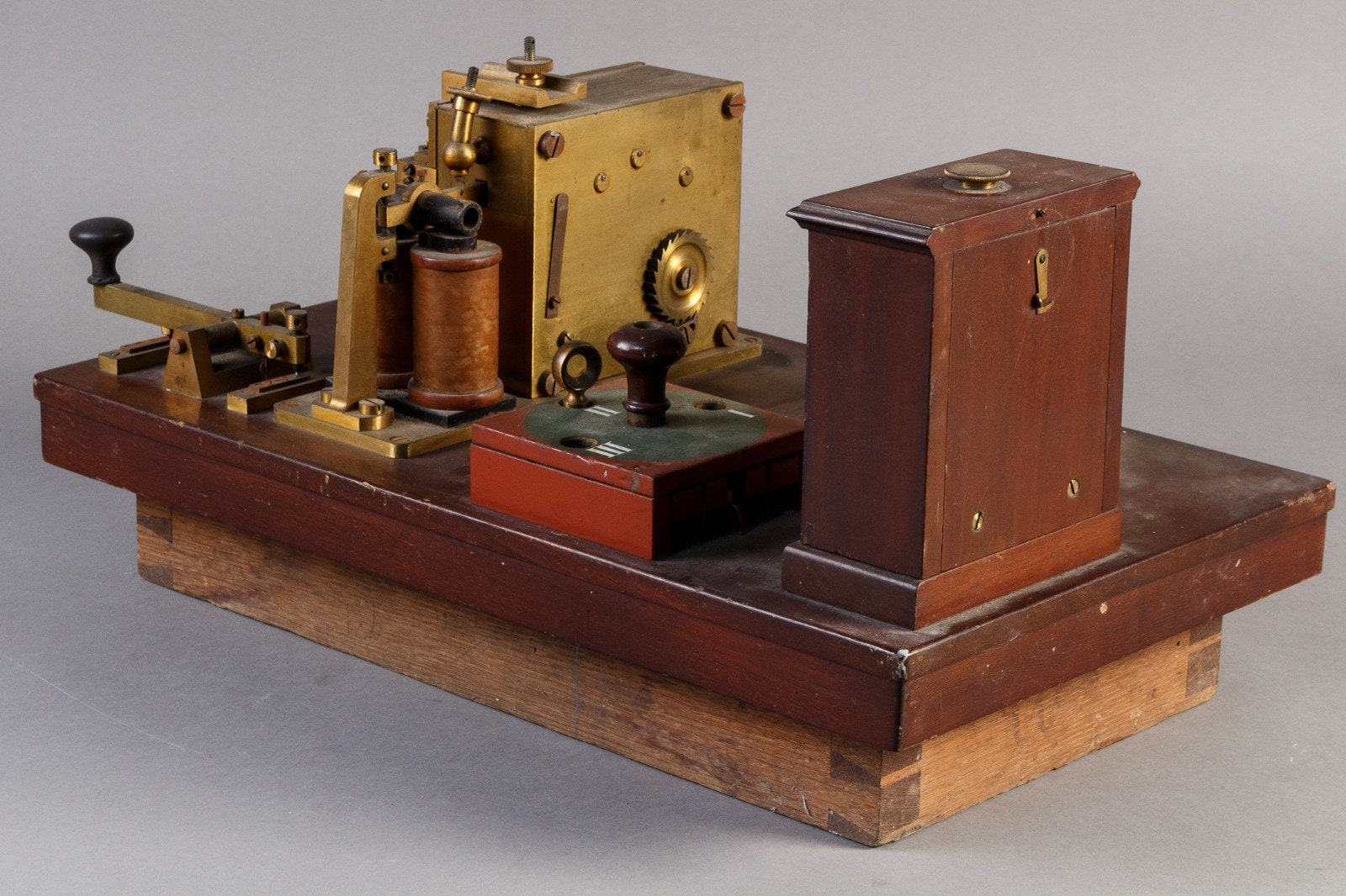 19C antique Siemens Halske morse telegraph set w key register mahogany ...