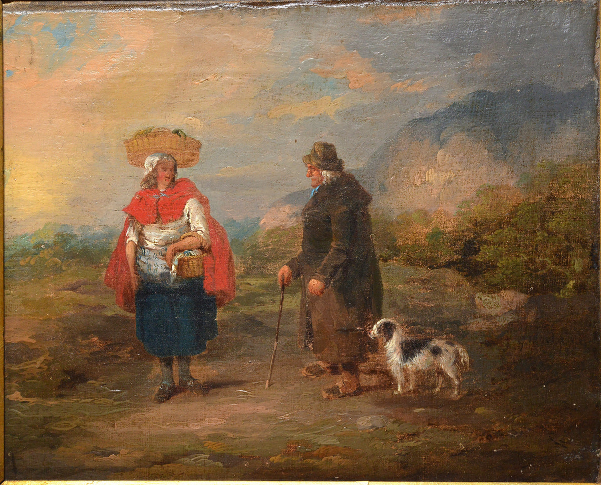 Genre scene Meeting for a walk at sunset Highland landscape Early 19th century