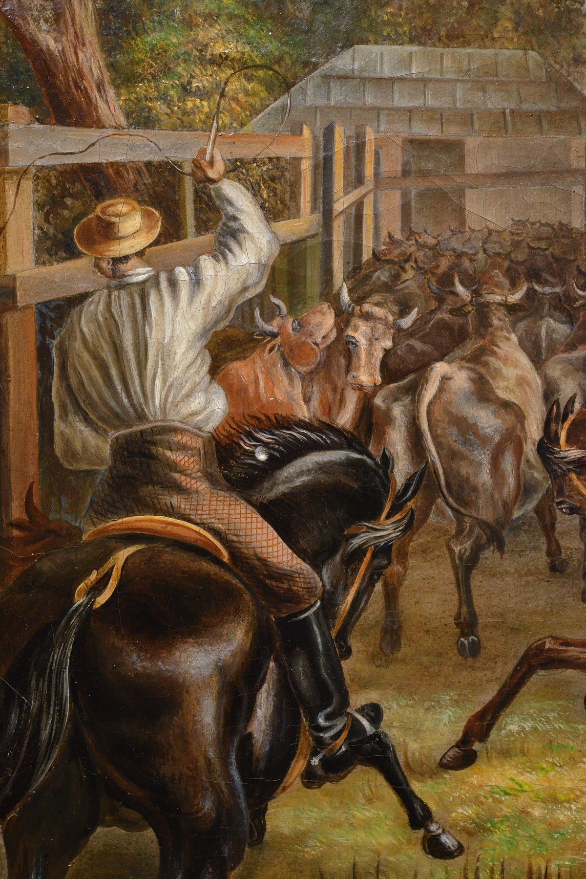 Animal genre scene Cowboys at work Early 20th century Oil painting on canvas