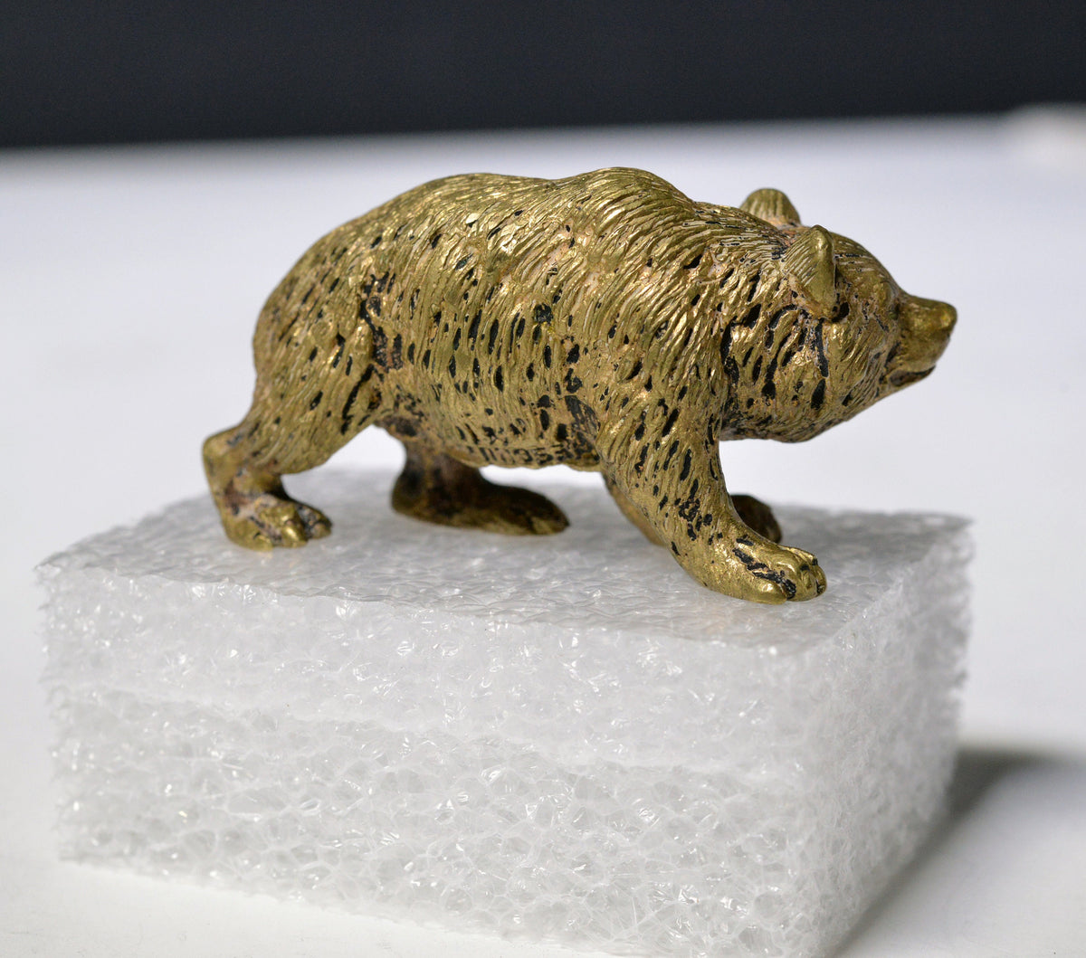 19C antique austrian cast bronze miniature figurine of angry bear Geschutzt