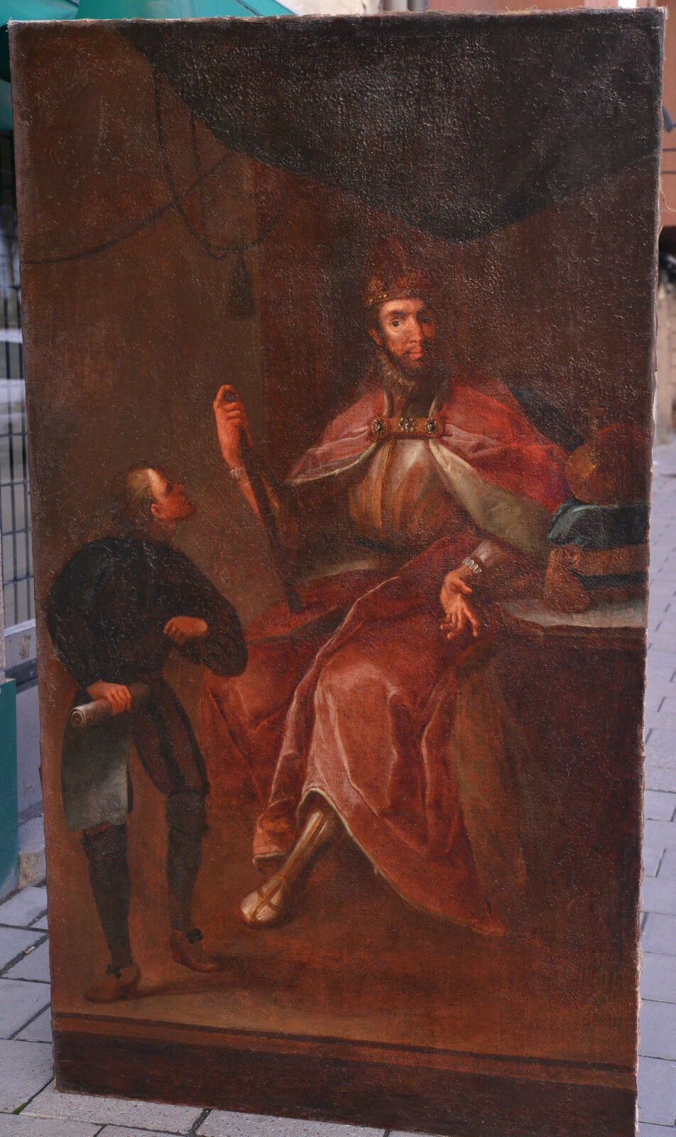 16C - 17C antique giant baroque portrait oil on canvas Кing receives a messenger