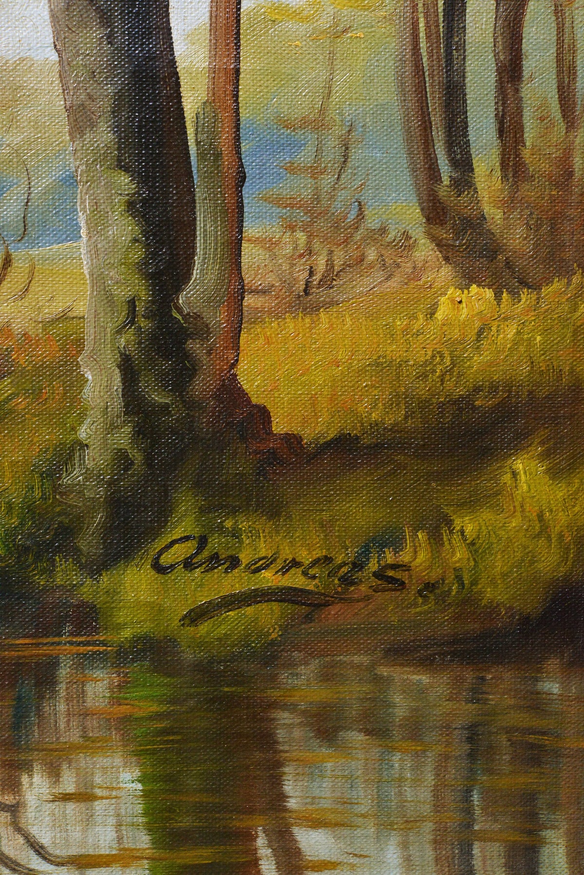 mid 20C Scandinavian nostalgic autumn landscape w river by professional master