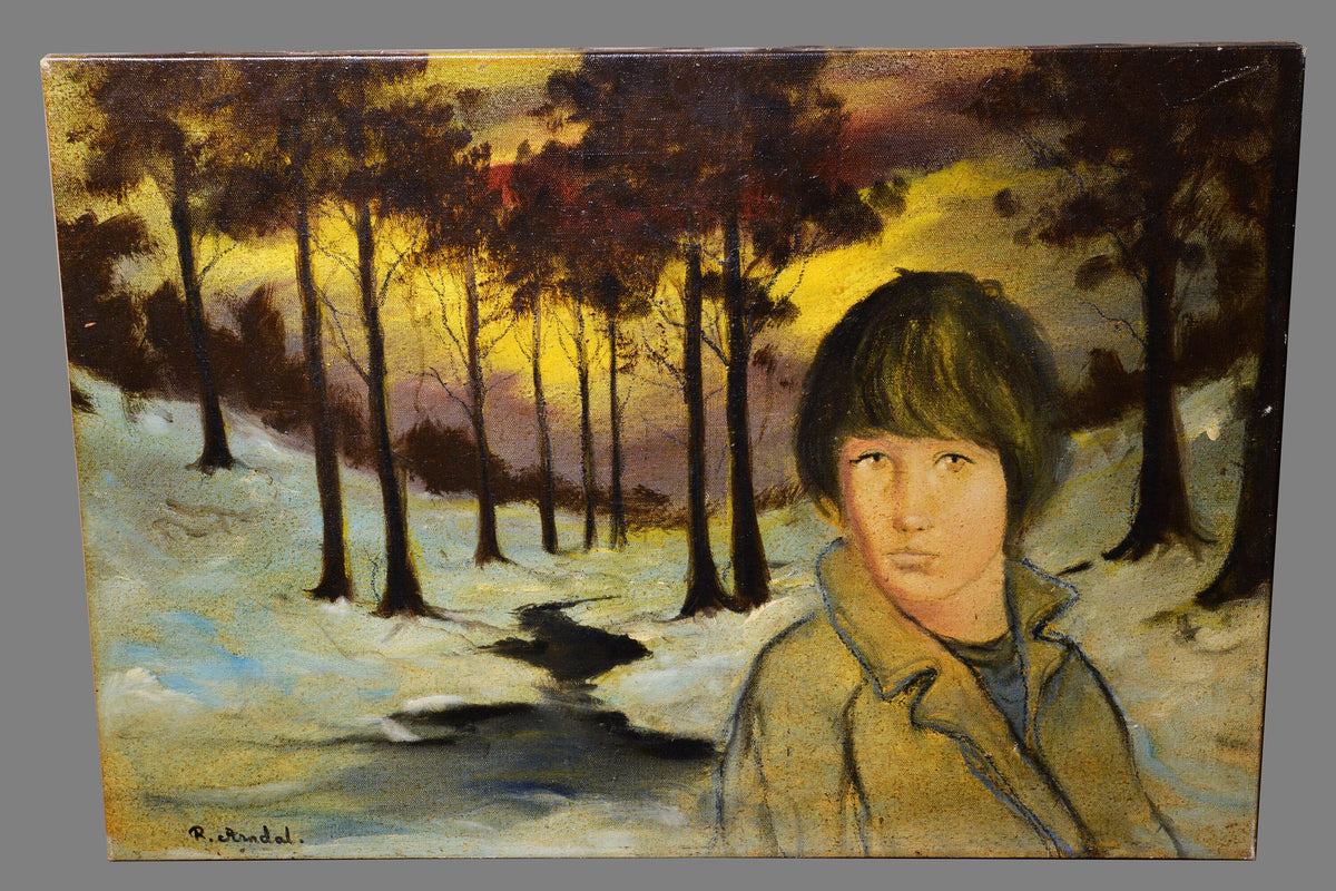 Swedish Modernist Portrait Young Woman in Winter Sunset Forest 1960s