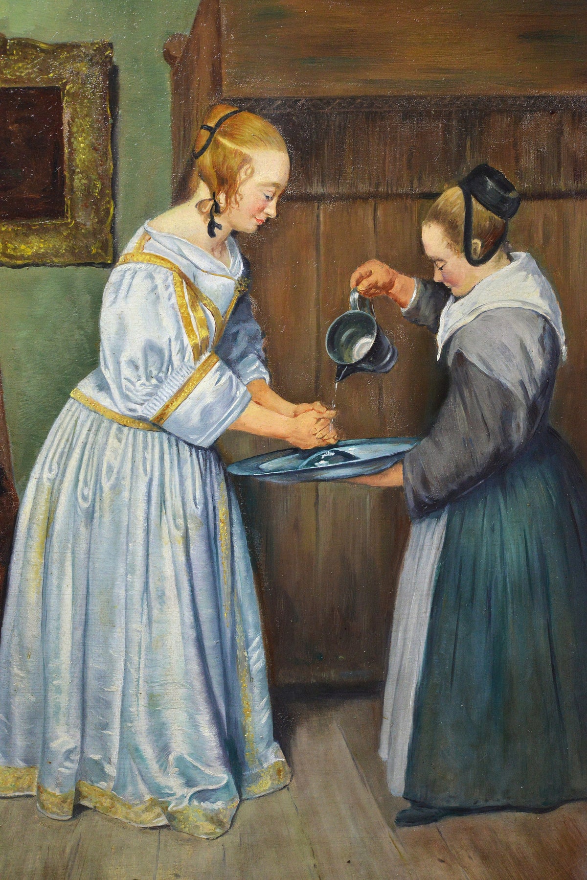 Interior scene of Handwashing Vintage quality oil painting Old masters style