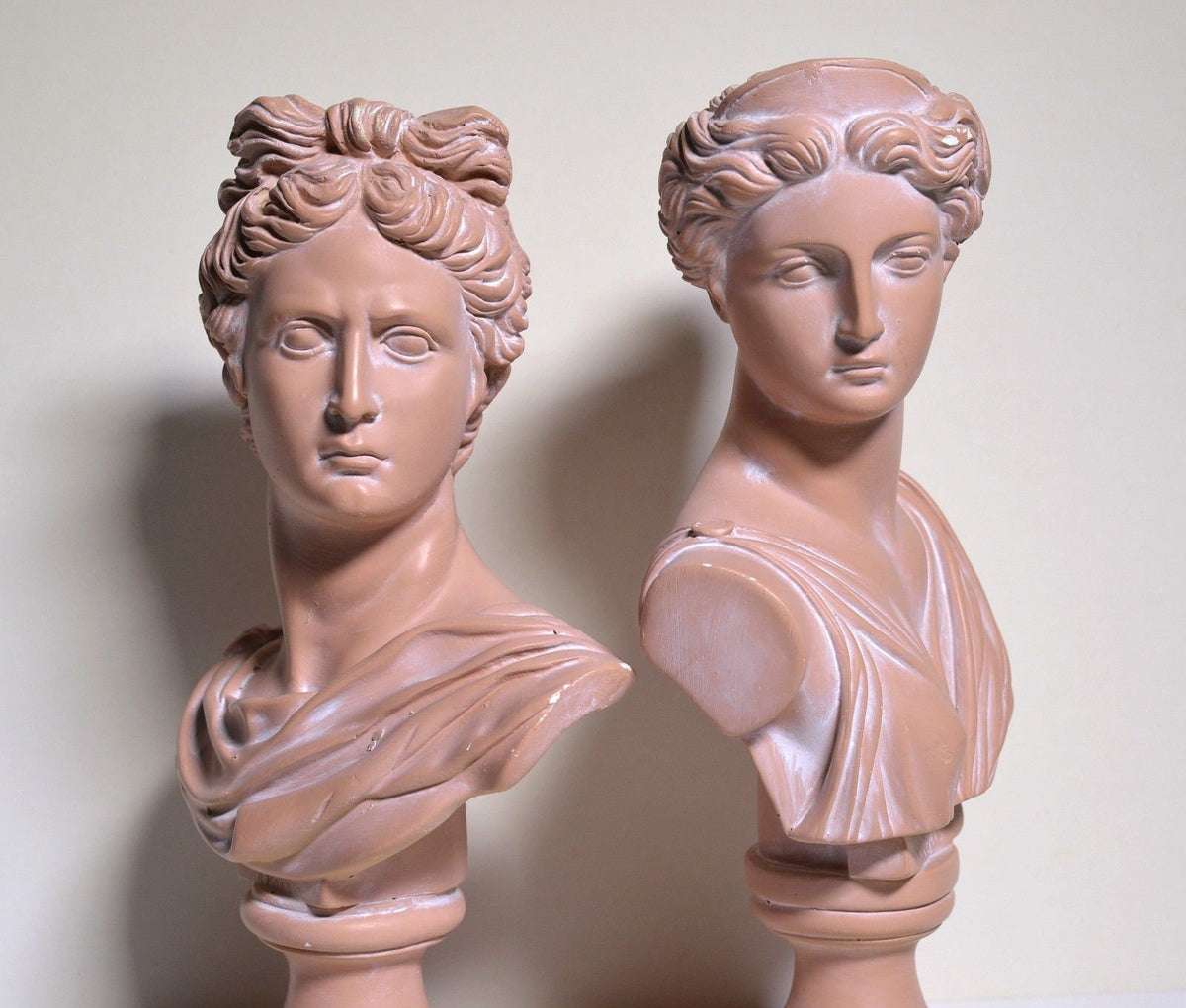 Nice pair Terracotta busts for home n office interiors 20C Apollo n Diana