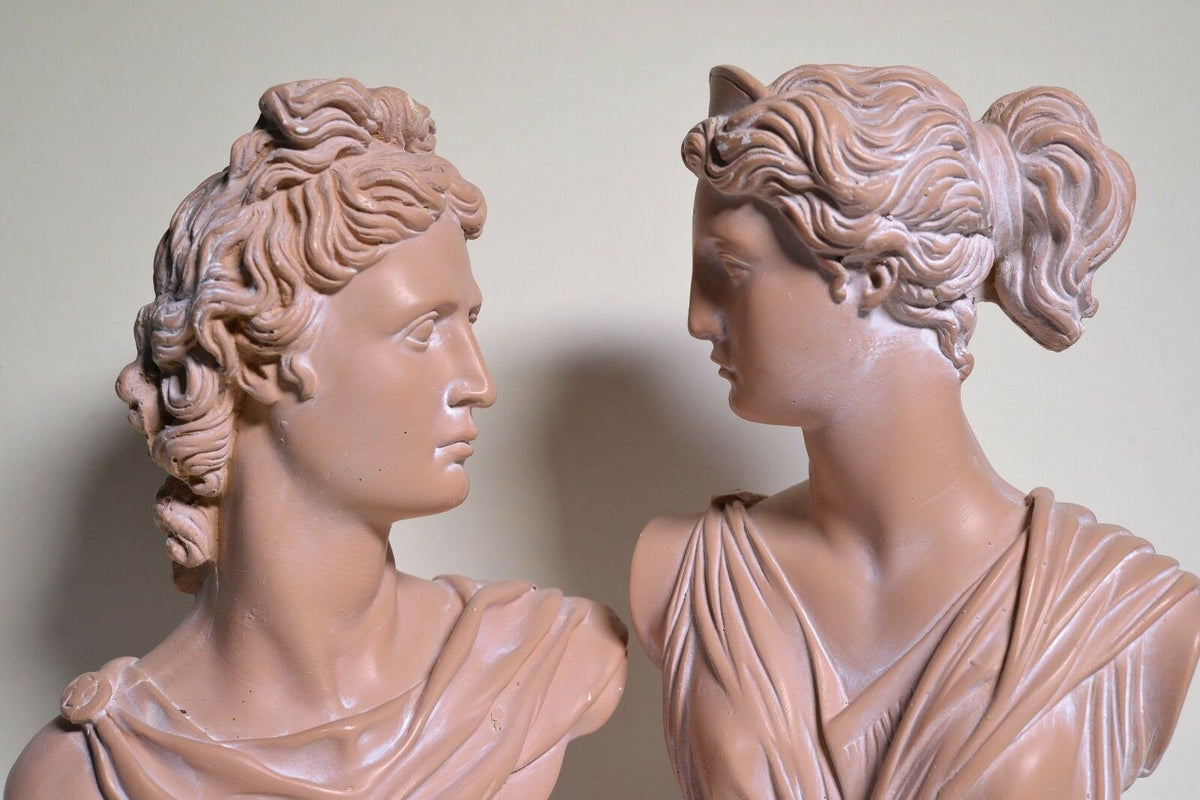 Nice pair Terracotta busts for home n office interiors 20C Apollo n Diana