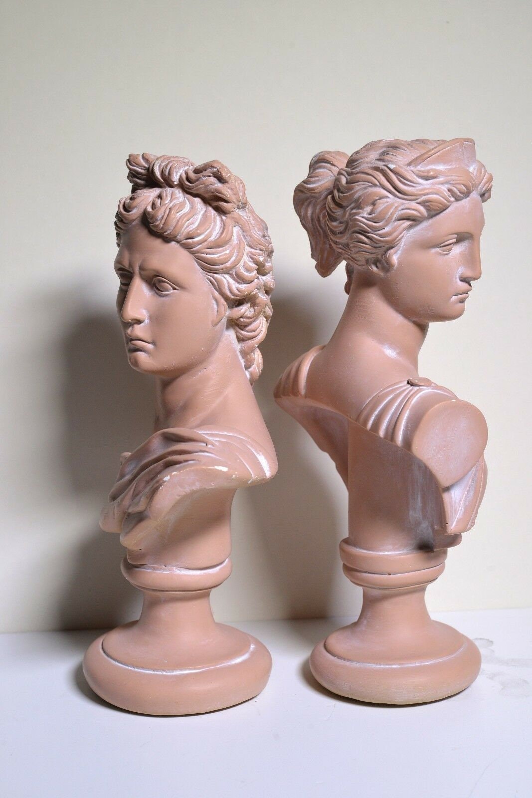 Nice pair Terracotta busts for home n office interiors 20C Apollo n Diana