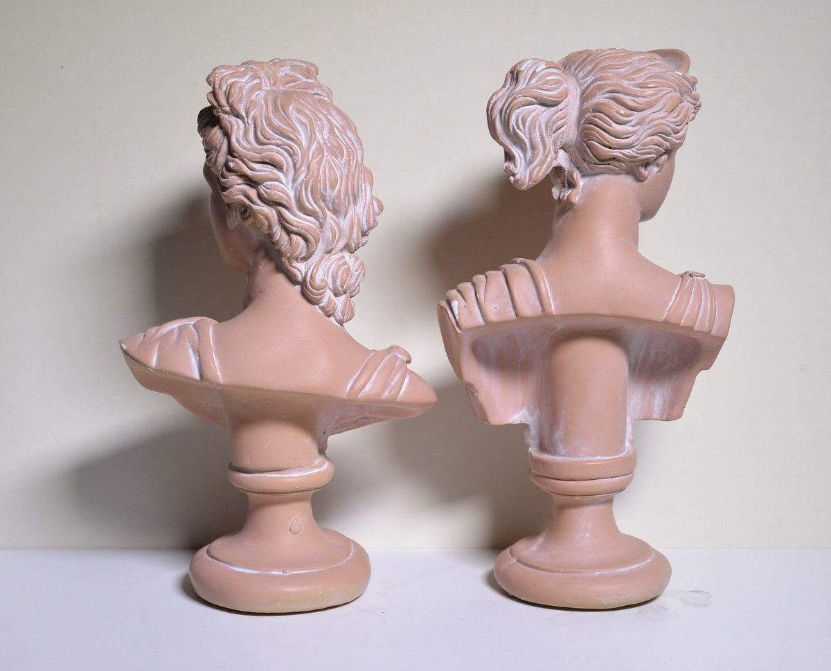 Nice pair Terracotta busts for home n office interiors 20C Apollo n Diana