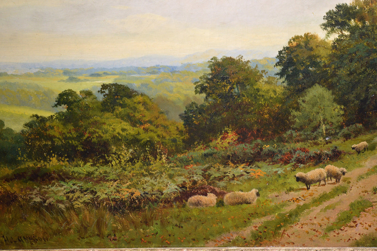 Pastoral panoramic landscape Shepherd with sheep Large oil painting by Lawson