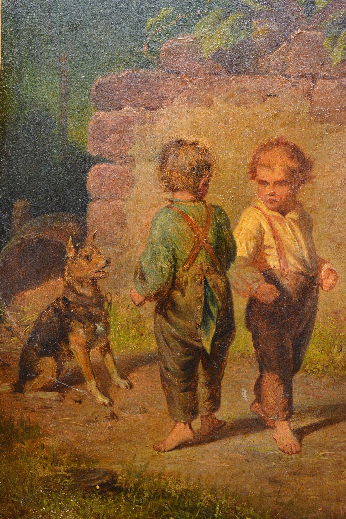 Genre scene Little brawlers 19C oil painting Austrian master Defregger