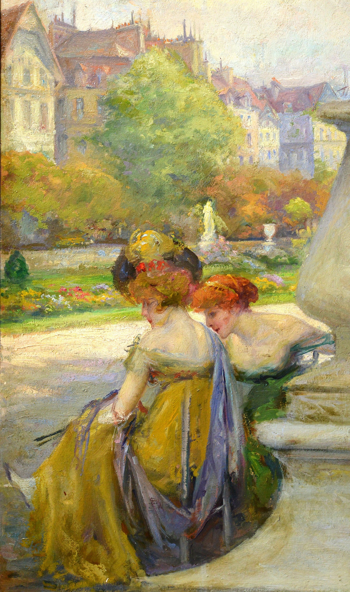 French Genre Scene in Parisian park 19th Century Oil painting by Emile Tabary