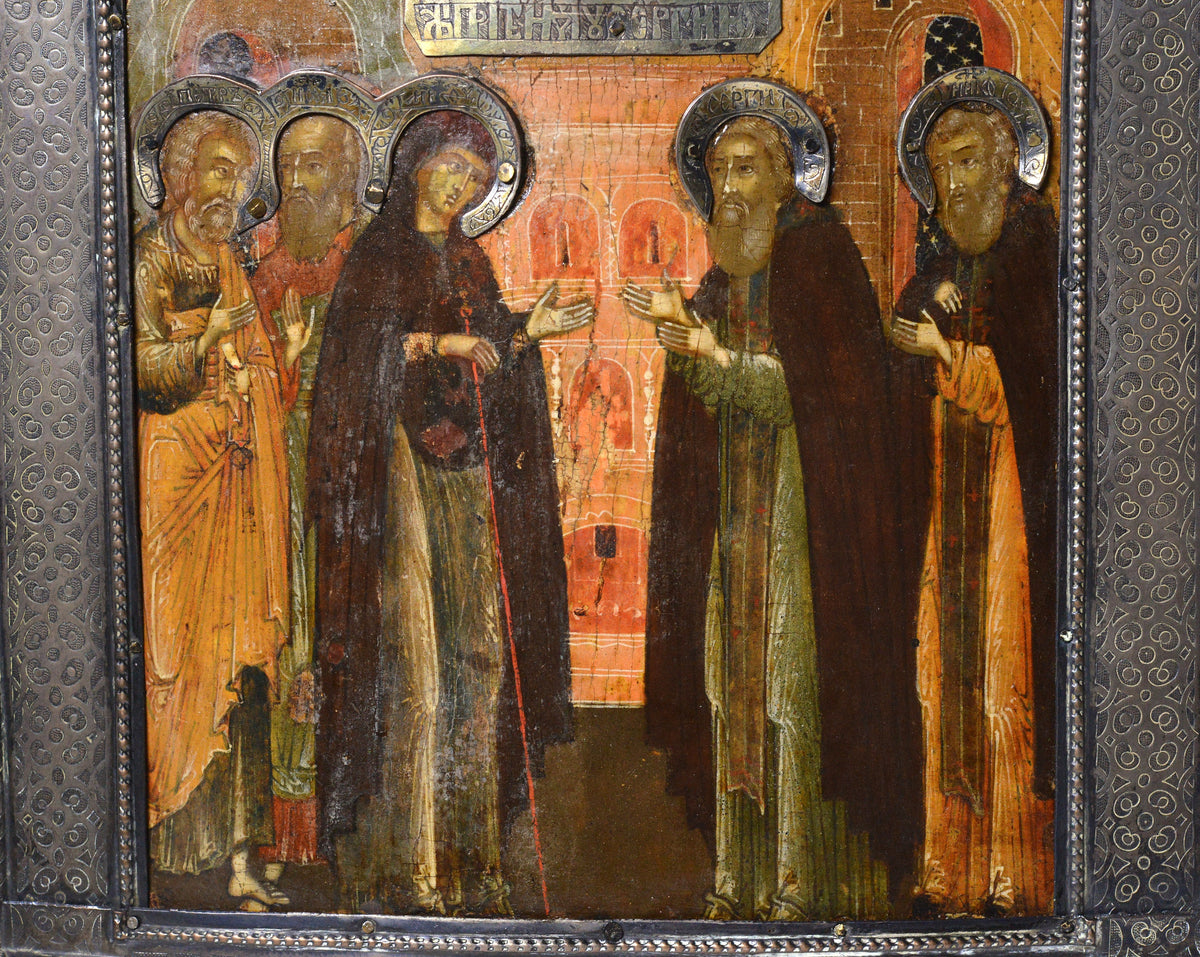 Very rare Russian 17C antique icon Appearance of Our Lady to Sergius of  Radonezh