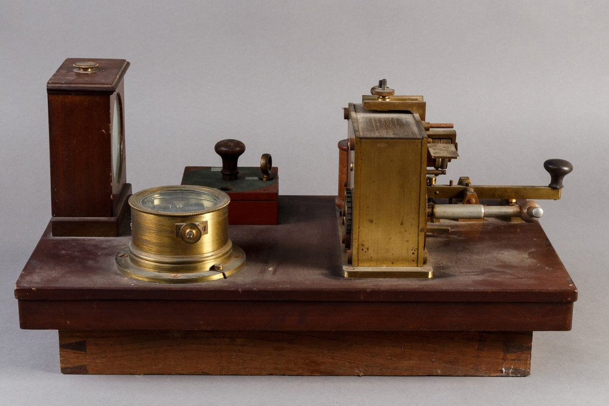 19C antique Siemens Halske morse telegraph set w key register mahogany ...