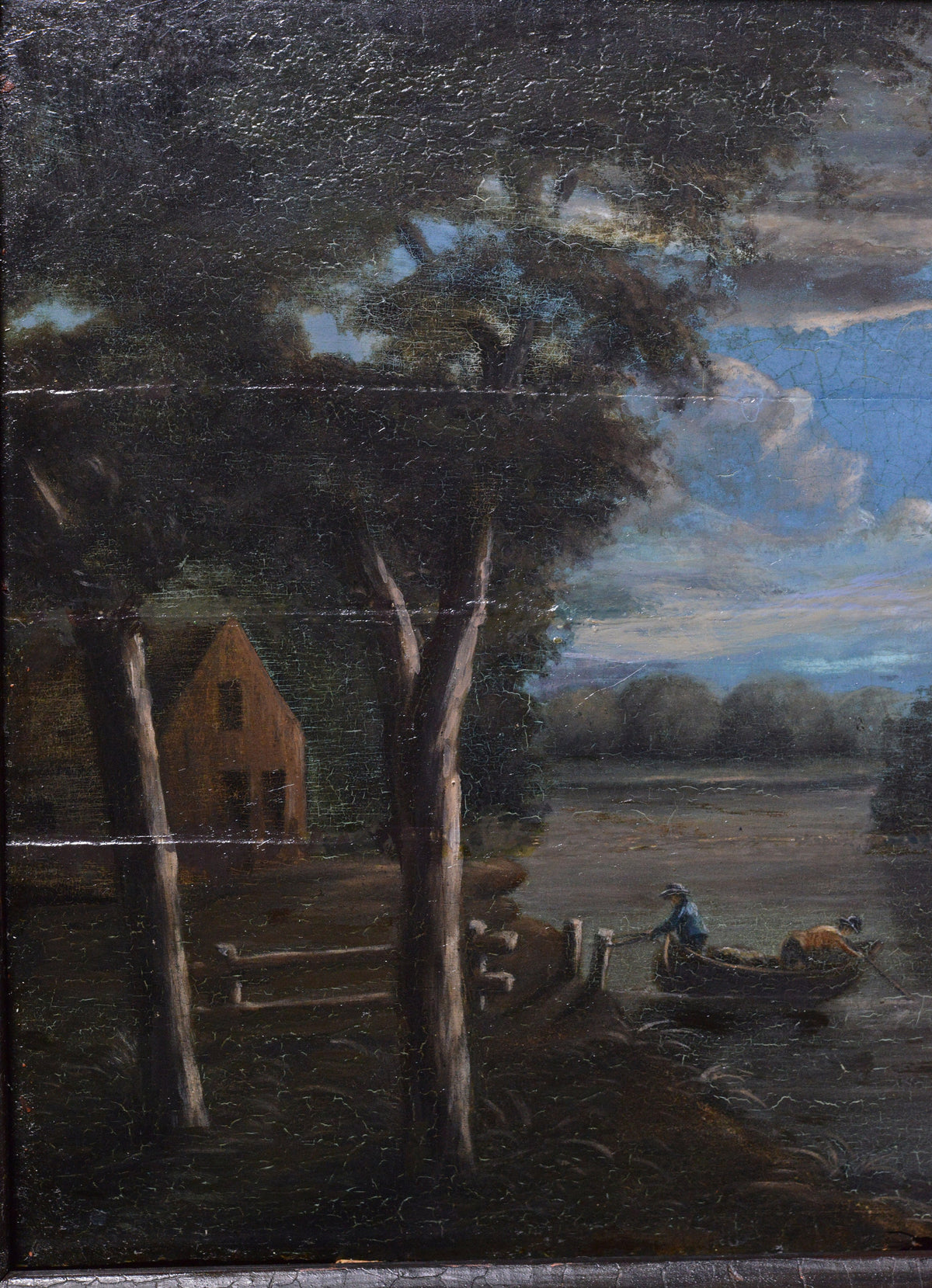 Dutch Nocturnal Landscape "Full Moon" 18th Сentury Antique Oil Painting in Panel