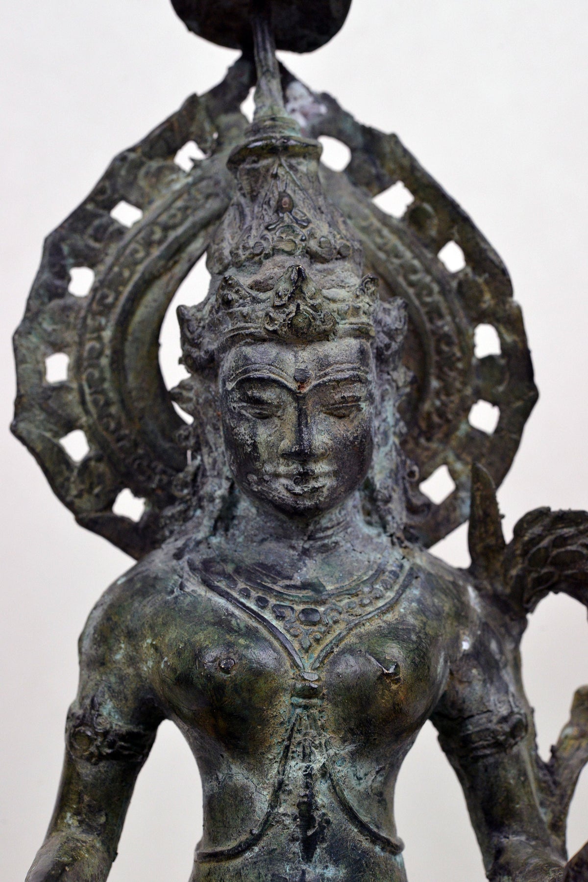 Antique bronze copper figure of buddhist or hinduist goddess statue