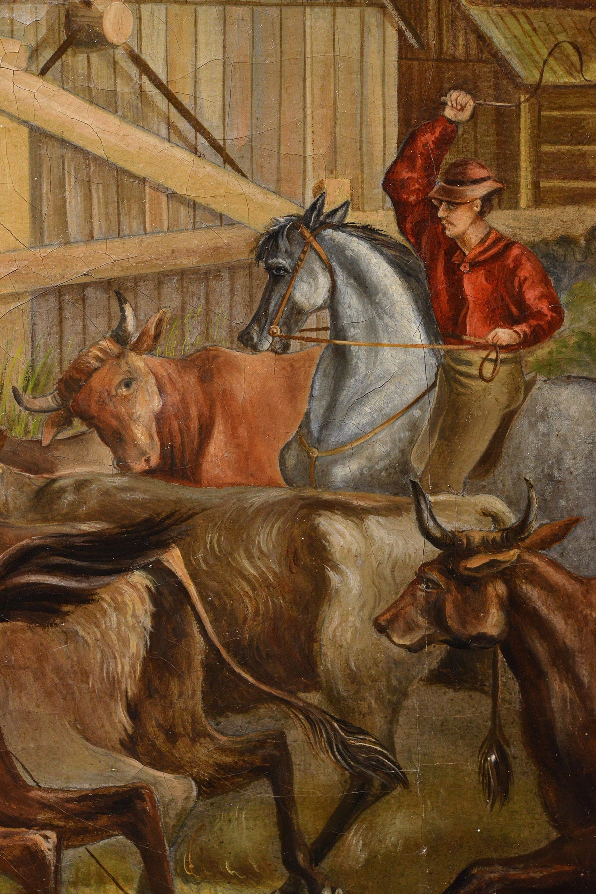 Animal genre scene Cowboys at work Early 20th century Oil painting on canvas