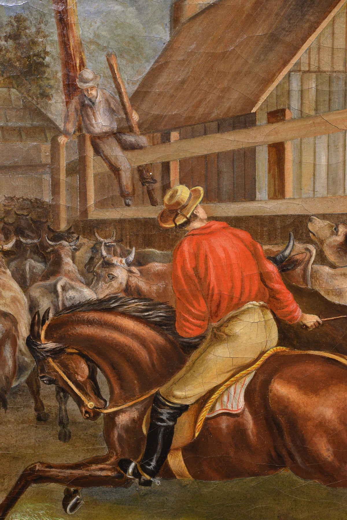 Animal genre scene Cowboys at work Early 20th century Oil painting on canvas