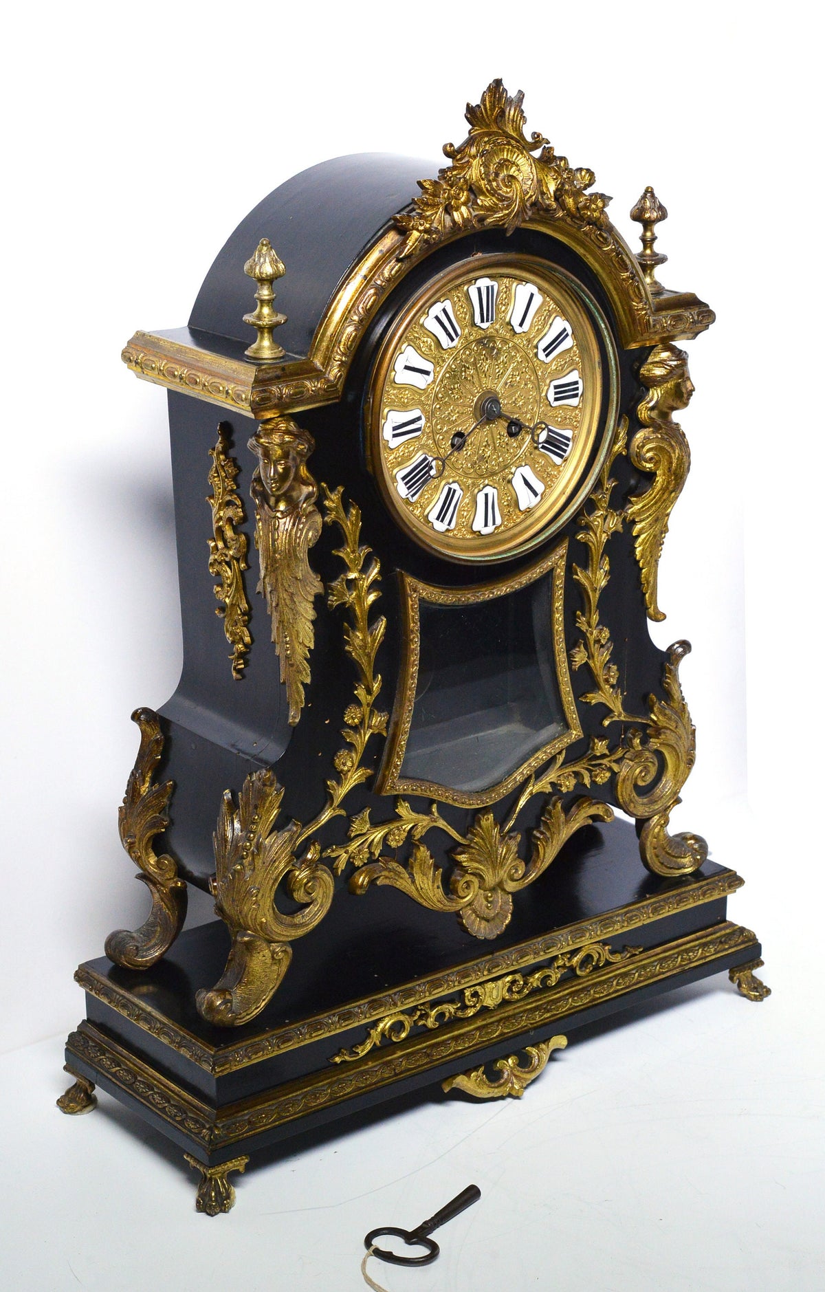 19 century Antique Black wood n Gild Bronze Baroque clock