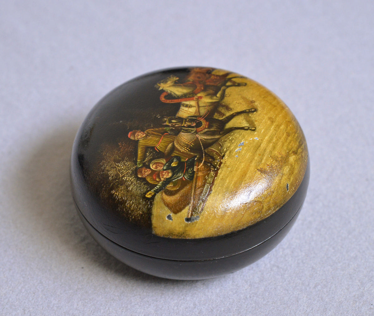 Antique 1933 russian lacquer hand painted miniature box casket Winter Troika