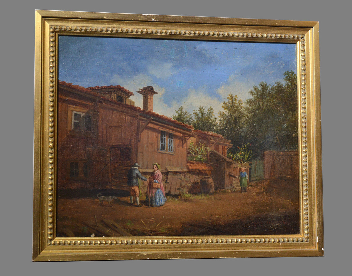 Genre scene in Old Stockholm 19th century oil painting Signed by Erik Magnus