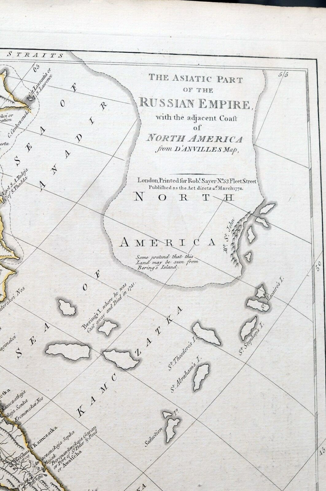 French author 18C Russian empire large map incl. Alaska published Robert Sayer