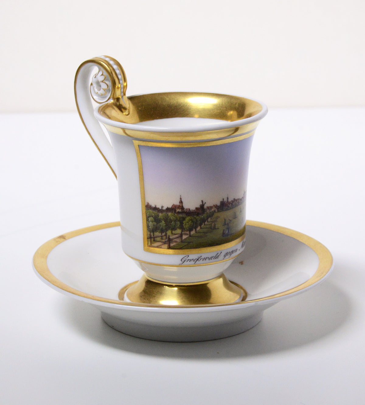 Antique Empire KPM Porcelain Cup n Saucer Greifswald Topographical