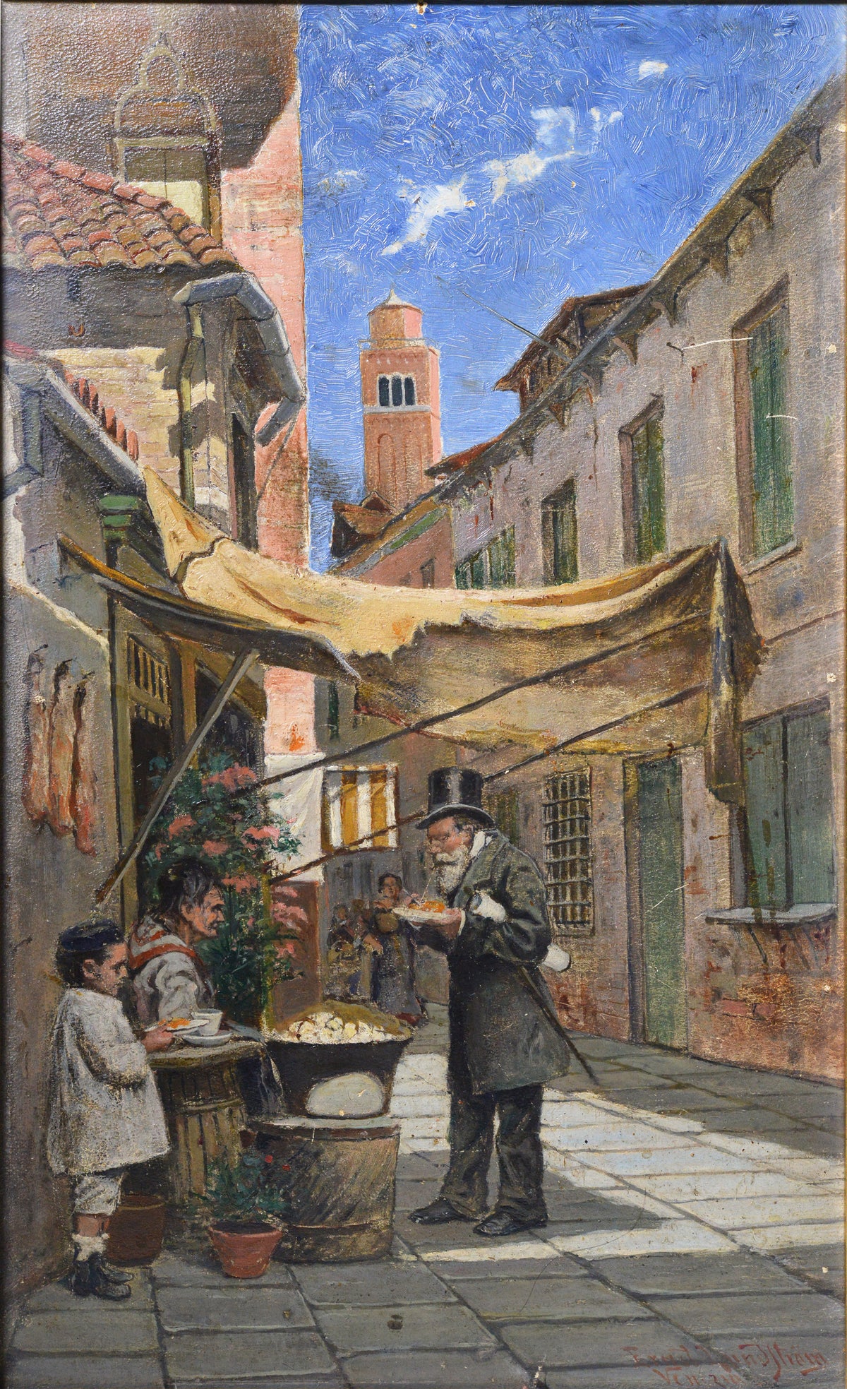 Italian Genre scene Snack on street in Venice 19th century Swedish master