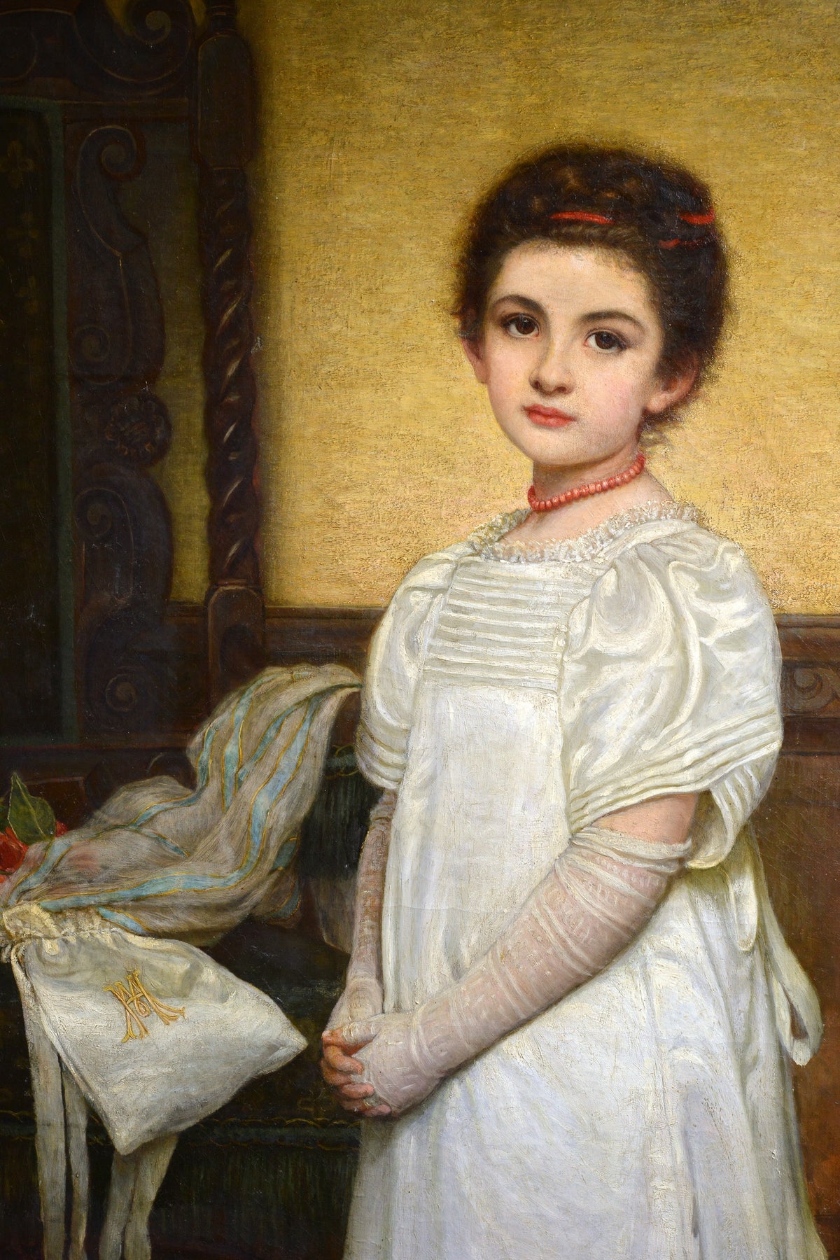 Portrait of Girl by Daughter of Dickens c. 1880 Pre-Raphaelite Masterwork