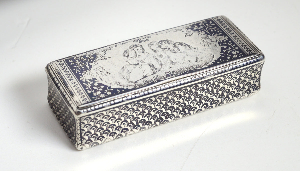 Antique French Guilloche Niello Silver Tabatiere or Trinket Box