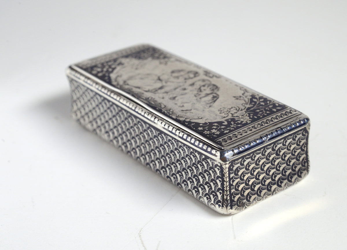 Antique French Guilloche Niello Silver Tabatiere or Trinket Box