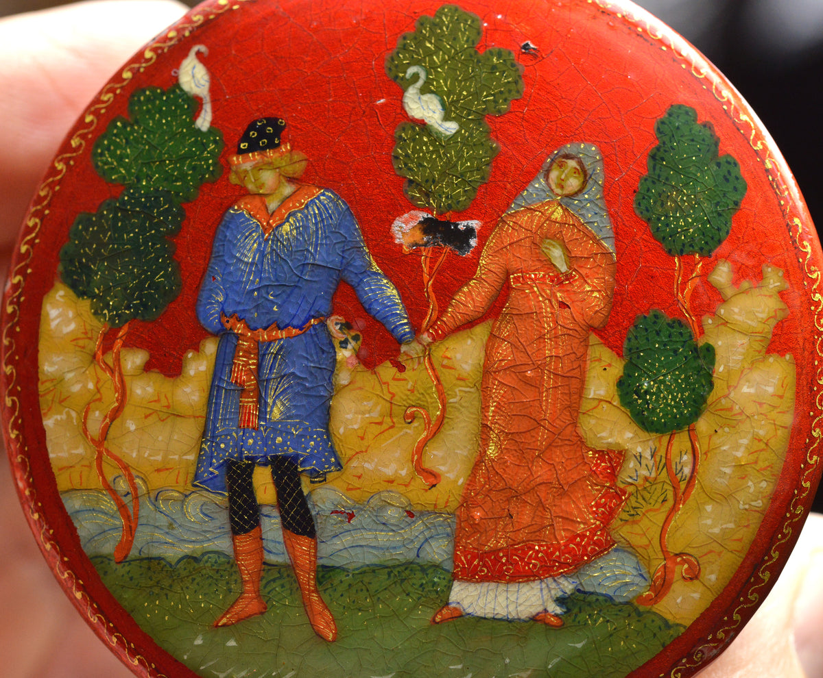 Antique Rare Russian Lacquer Miniature Box by Icon Master Vakurov 1926