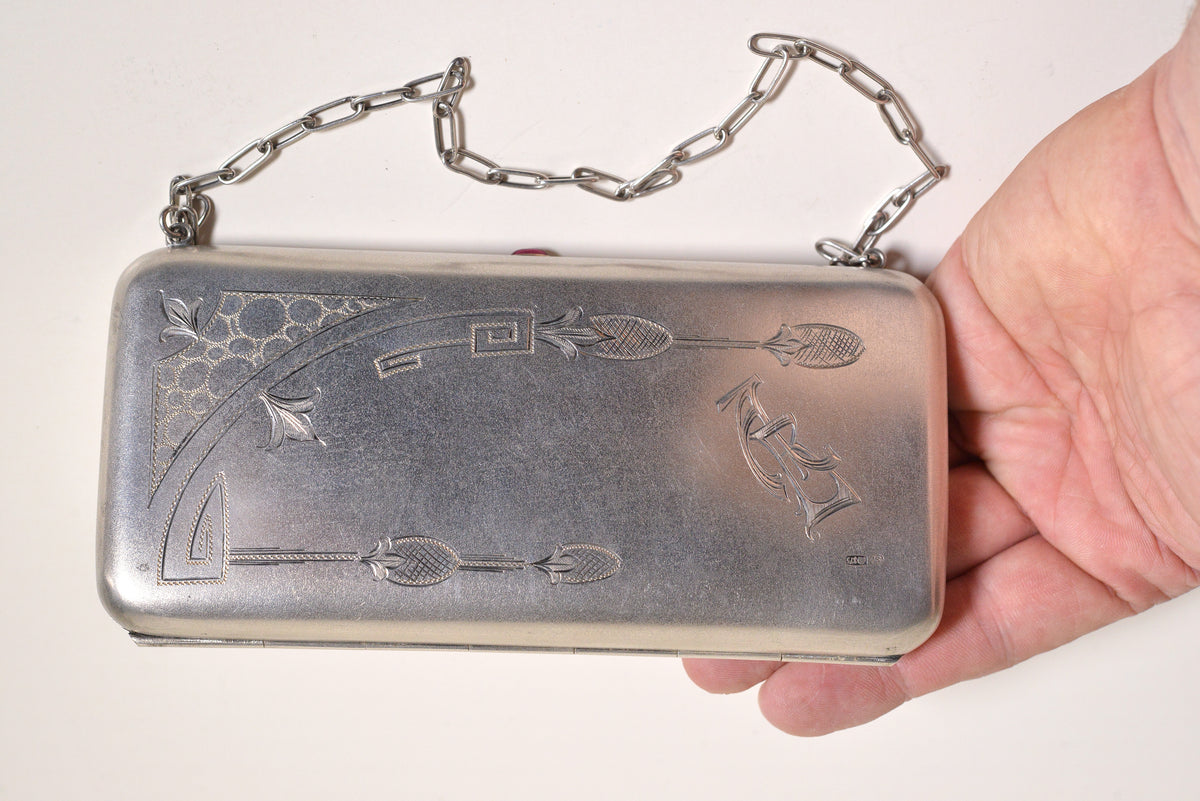 1910 Antique Russian Silver Purse Ladies Jugendstil Case Box Art Nouveau