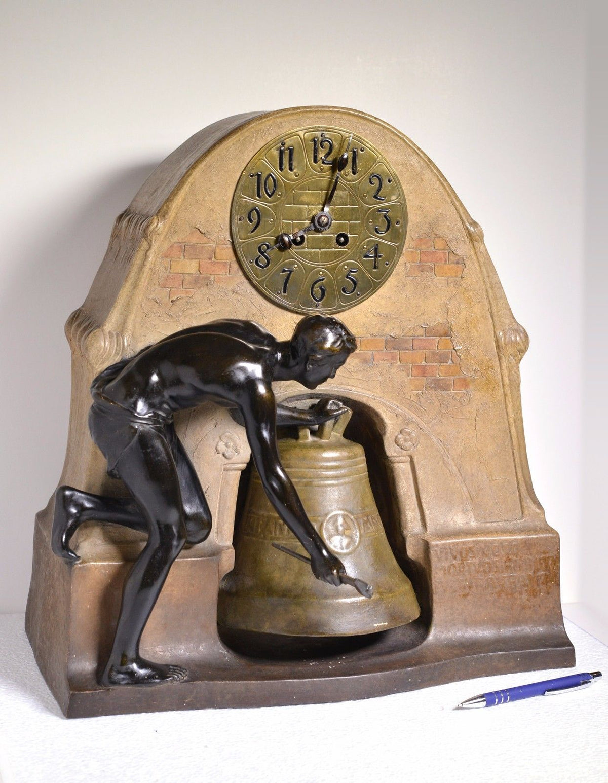 Antique Austrian Goldscheider Art Nouveau clock early 20C Schillers Bell