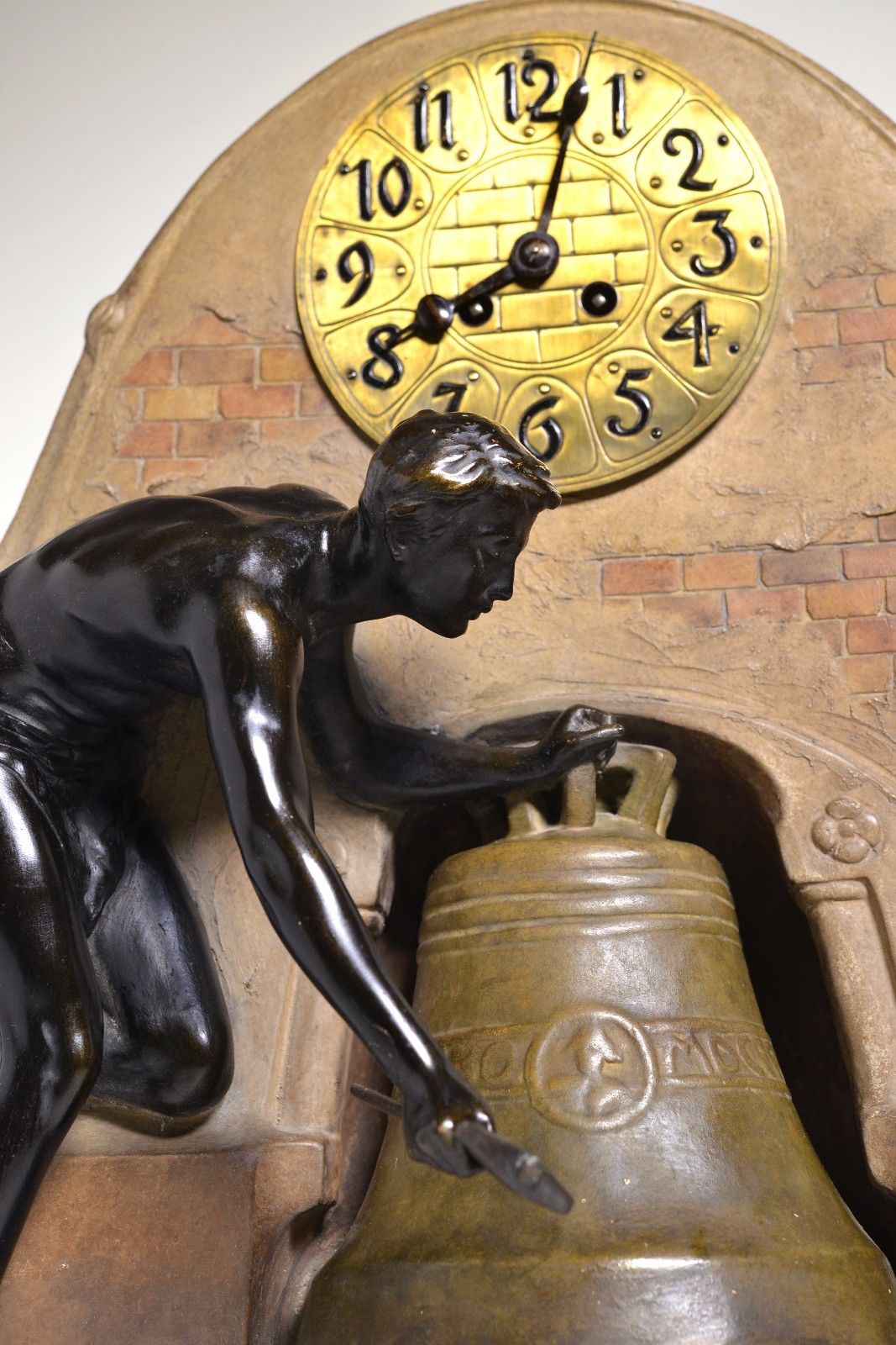 Antique Austrian Goldscheider Art Nouveau clock early 20C Schillers Bell