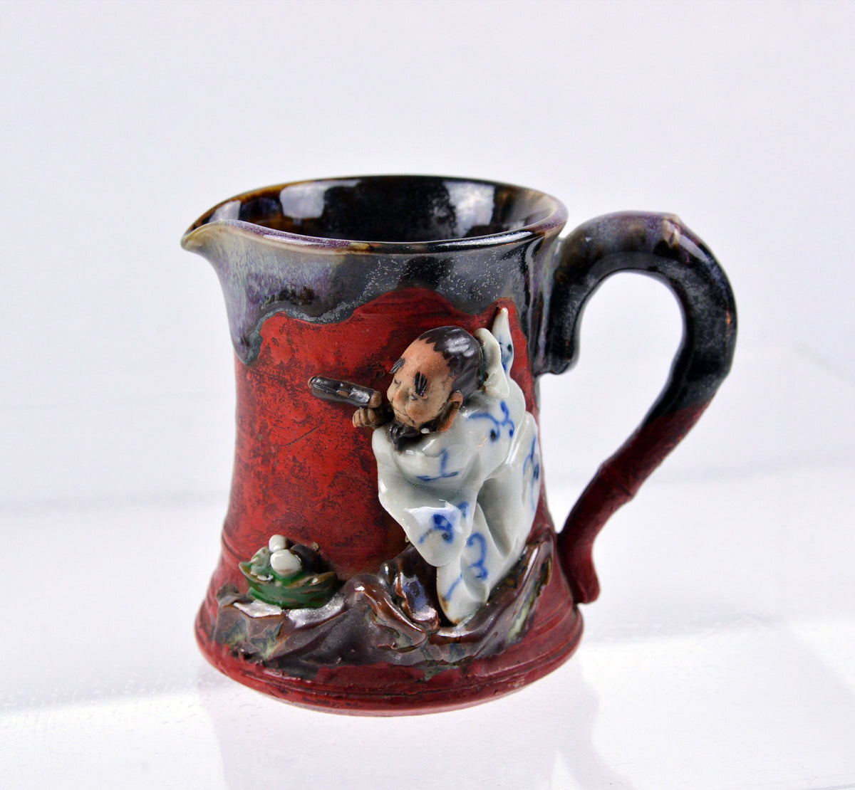 Signed Antique Japanese Sumida Gawa Pottery Figural Creamer Little Jug