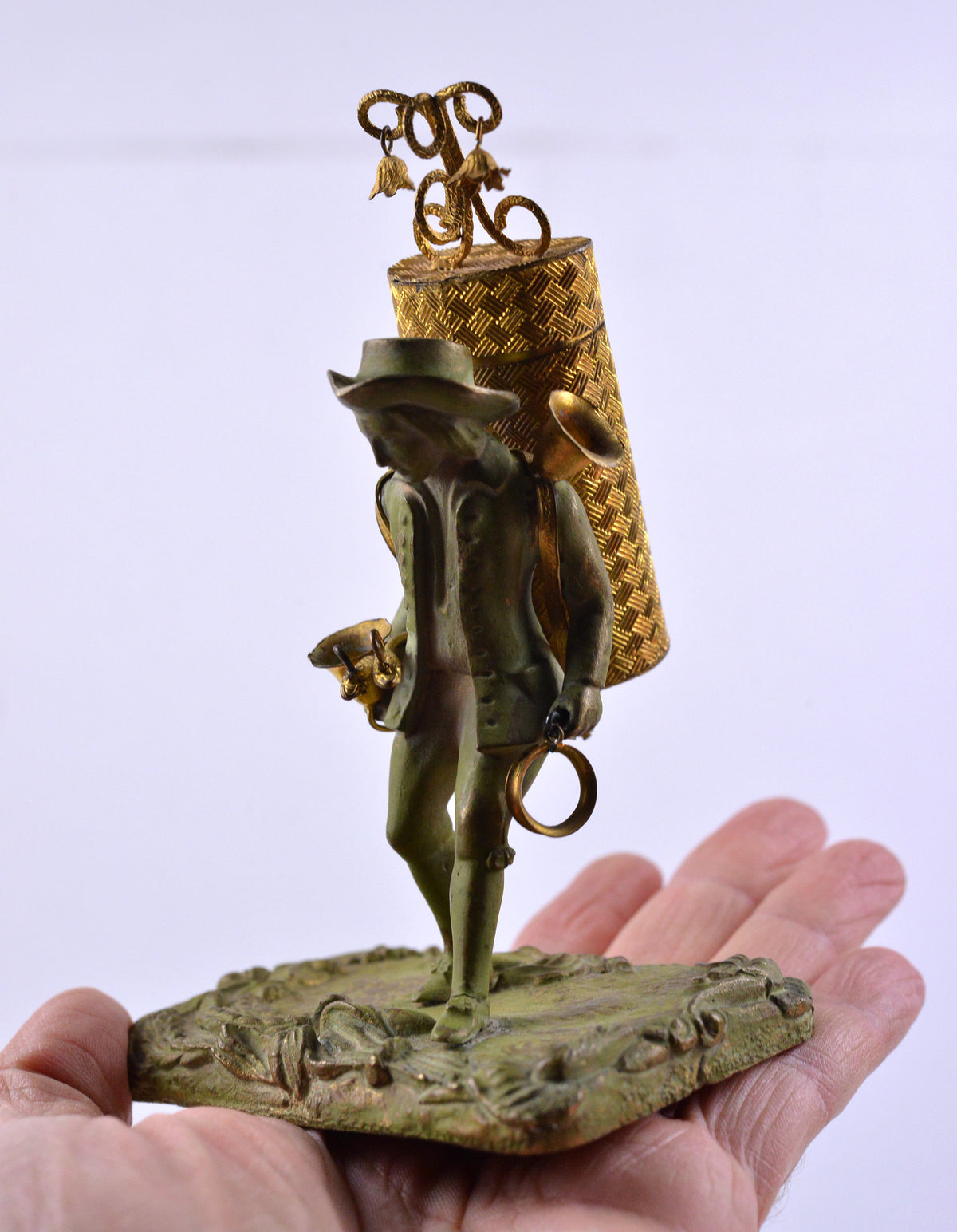 19th century Antique Vienna Bronze Figural Toothpick Holder Rococo Troubadour