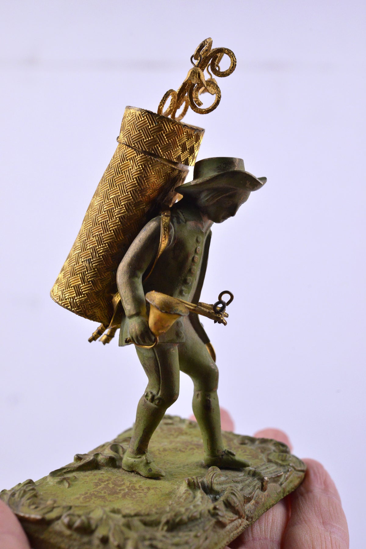 19th century Antique Vienna Bronze Figural Toothpick Holder Rococo Troubadour