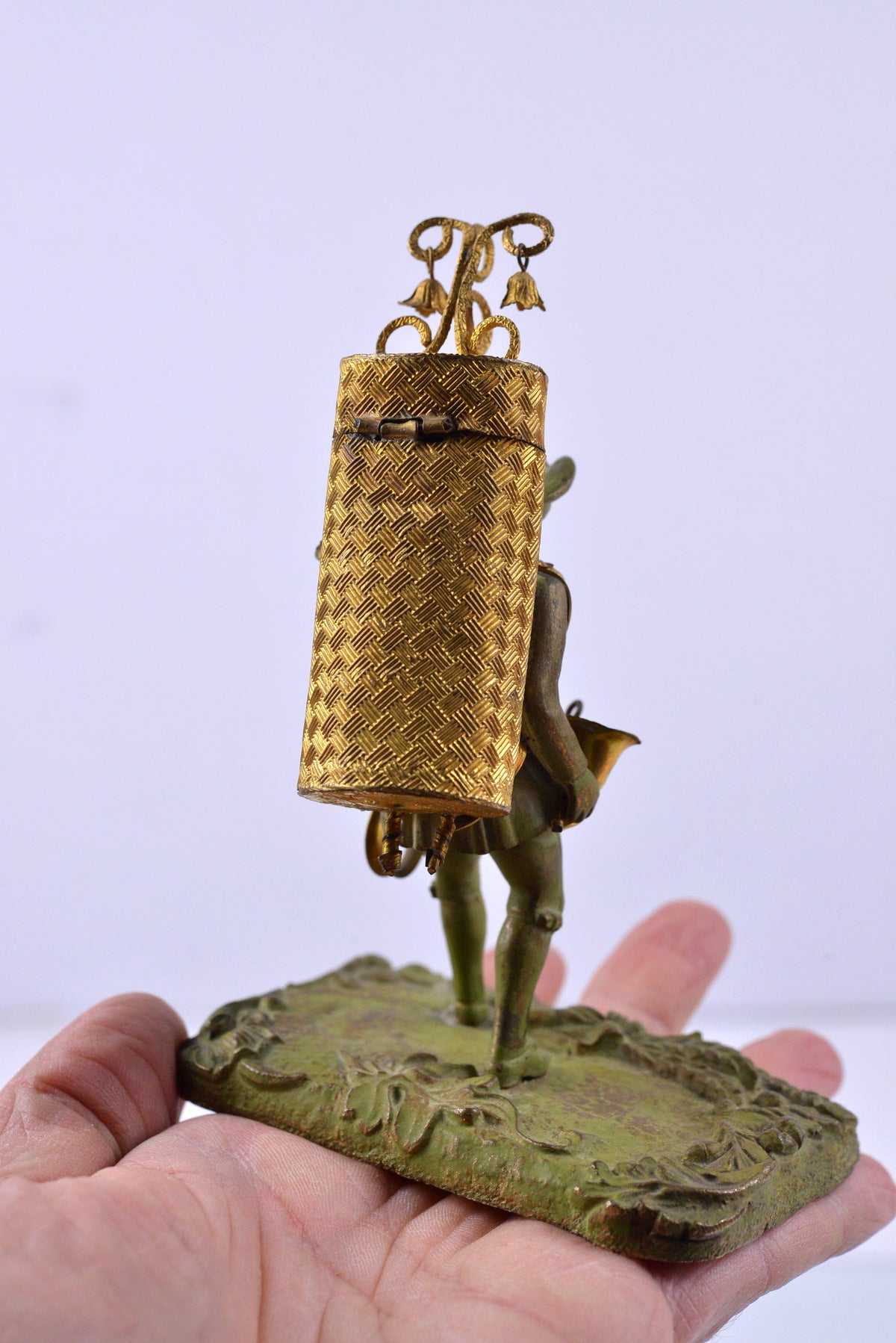 19th century Antique Vienna Bronze Figural Toothpick Holder Rococo Troubadour