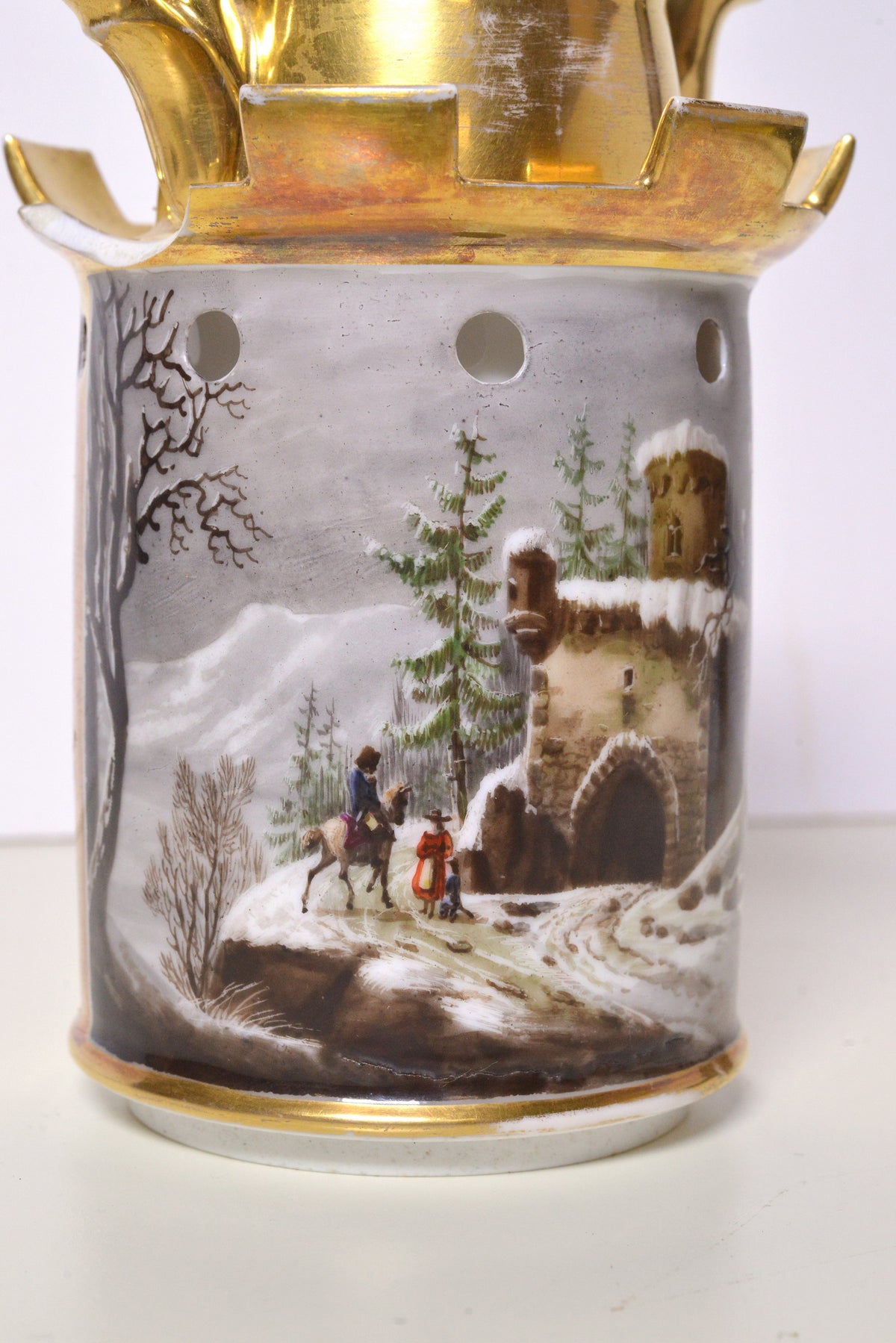 Russian Gardner Antique Porcelain Veilleuse Tisaniere w Genre Scene & Landscape